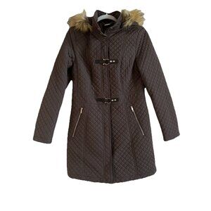 Ivanka Trump Women’s Brown Faux Fur Full Zip Quilted Hooded Jacket Size Medium